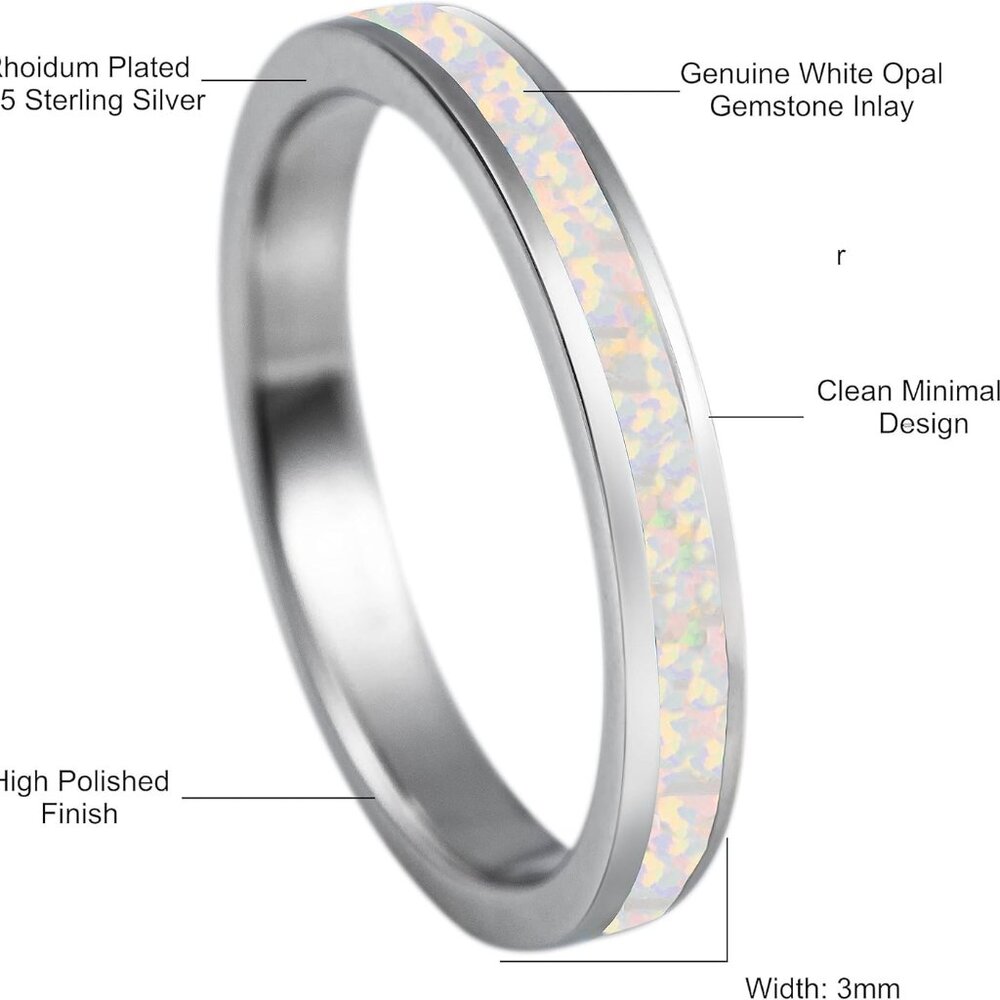 925 Sterling Silver Opal Stackable Eternity Ring … - image 2